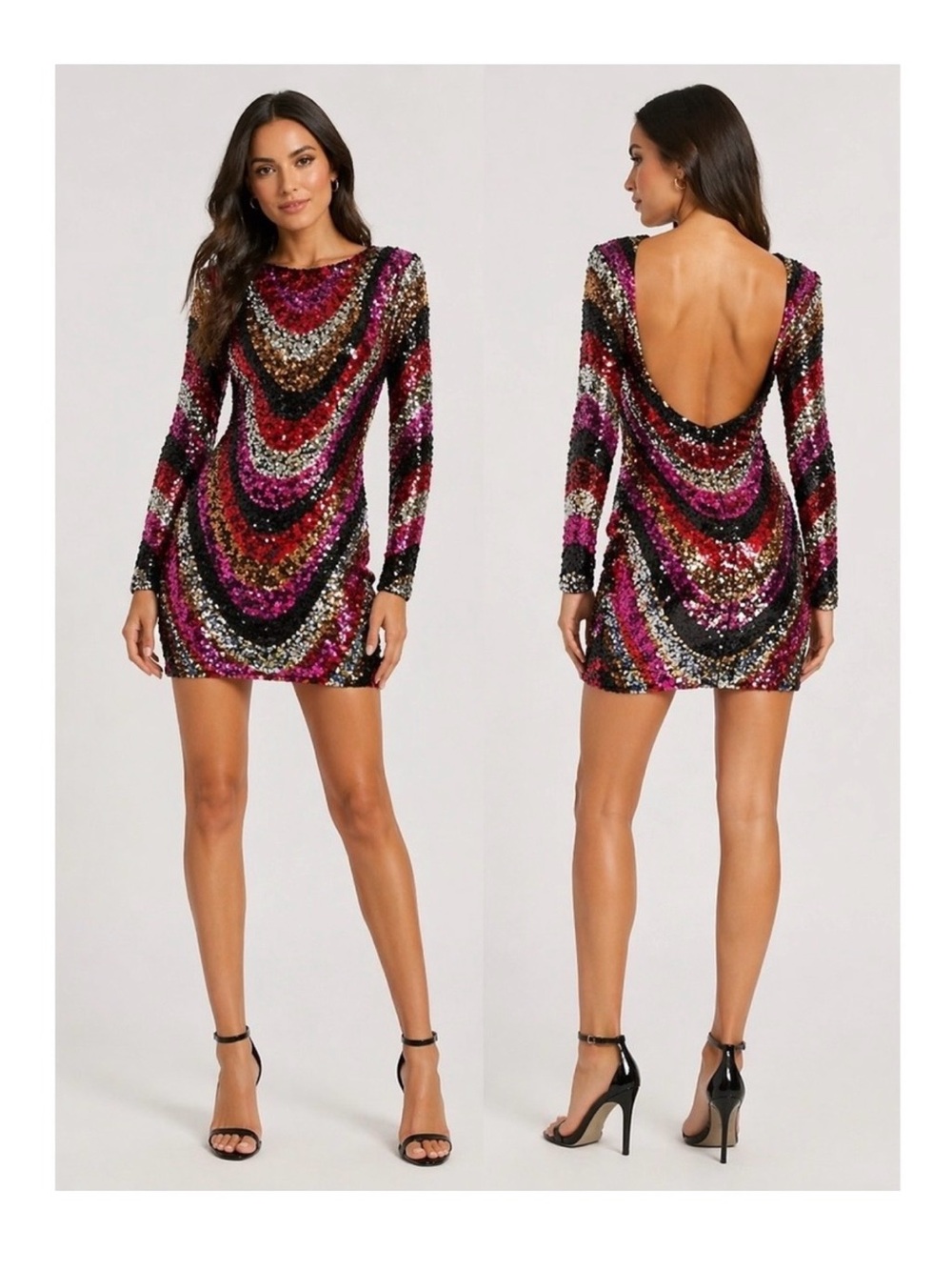 B. Darlin Sequined Open-Back Party Mini Dress in Multicolor